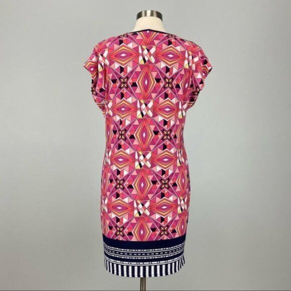 Laundry Shelli Segal Womens Geometric Cap Sleeve Shift Dress Pink size Small - Picture 6 of 12